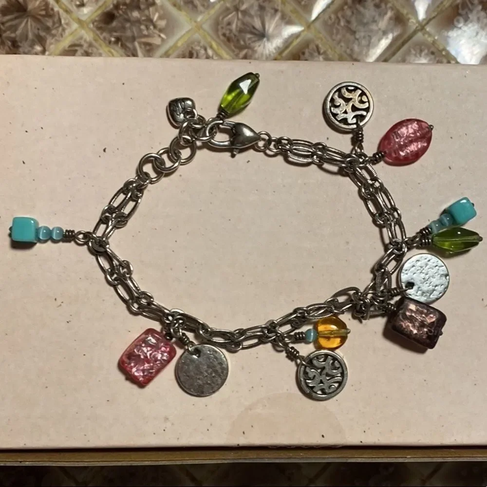 Brighton Barbados silver and multi colored‎ beads double strand Charm Bracelet